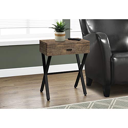 Monarch Specialties TABLE-24 H/BROWN RECLAIMED WOOD/BLACK METAL ACCENT, END TABLE, NIGHT STAND