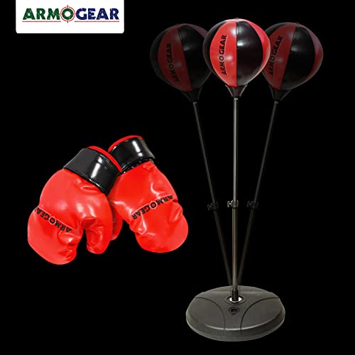 ArmoGear Kids Punching Bag Gloves Pump Stand Boxing Toy for Boys Girls Red