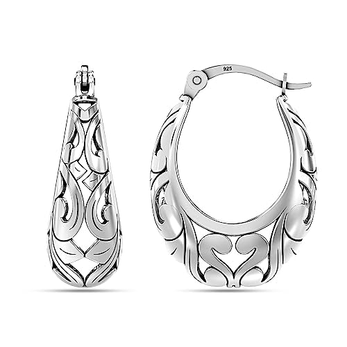 LeCalla 925 Sterling Silver Hoop Earring Filigree Hoop Earrings for Women