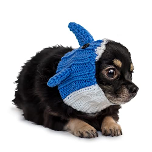 Zoo Snoods Baby Shark Costume for Dogs, Large - Warm No Flap Ear Wrap Hood for Pets, Dog Outfit for Winters, Halloween, Christmas & New Year, Handmade Soft Yarn Ear Covers - Blue