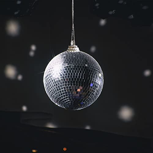 Disco Party Centerpiece Decor Decorations, 7 Inch Large Mirror Ball, 12 Inch Glass Vase 4 Inches in Diameter, 12 2 Inch Disco Balls Vase Filler Ornaments