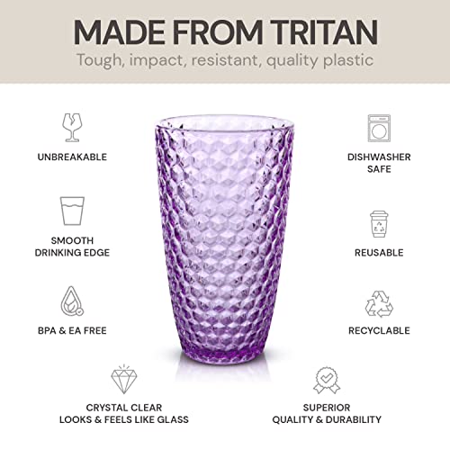 BELLAFORTE - Shatterproof Tritan Plastic Tall Tumbler Purple - 19oz, Set of 4, Laguna Beach Drinking Glasses - Dishwasher Safe Tumblers