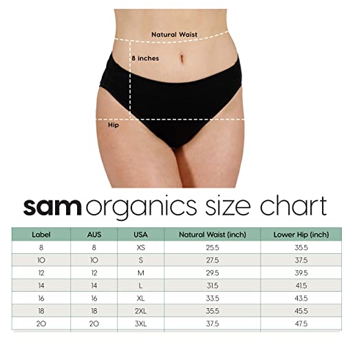 samorganics Organic Cotton Underwear Womens 4 Pack. Black High Waist, High Cut Organic Cotton Panties L