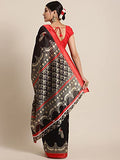 Simplylady Indian Wedding Silk Sarees for Women Black Red With Unstitched Blouse