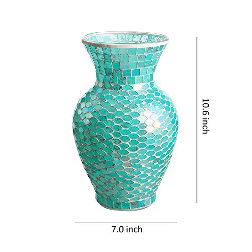 WHOLE HOUSEWARES | Mosaic Glass Vase | 10.5" Home Décor Centerpiece | Elegant Glass Flower Vase For Office, Living Room, Kitchen, Wedding Banquet, Dried And Artificial Flowers | Home Décor (turquoise)
