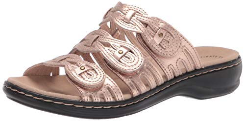 Clarks Women's Leisa Faye Flat Sandal, Rose Gold Leather, 6