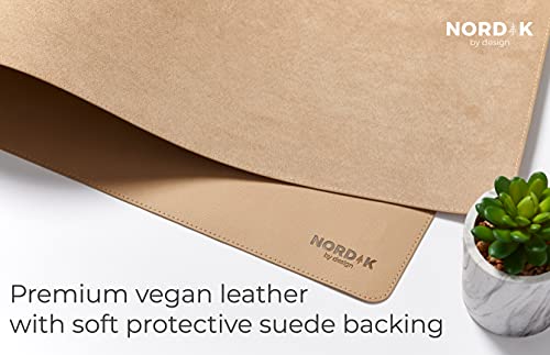 Nordik Leather Desk Mat Cable Organizer (Champagne Beige 35 X 17 inch) Premium Extended Mouse Mat for Home Office Accessories - Non-Slip Vegan Leather Desk Pad Protector & Desk Blotter Pad