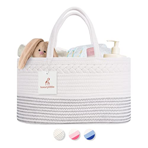 luxury little Diaper Caddy Organizer, Extra Large Cotton Rope Nursery Basket, Changing Table Organizer for Baby Diaper Storage, Portable Car Organizer with Removable Divider, Baby Shower Gifts