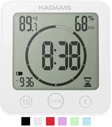 KADAMS Digital Bathroom Shower Kitchen Clock Timer with Alarm White