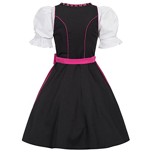 Gaudi-leathers Women's Set-3 Dirndl Pieces Embroidery Froschmaul Black/Pink 44