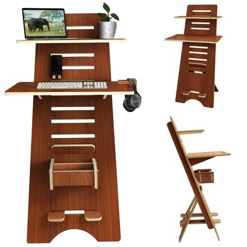 ecotribe Modern Height Adjustable 2 Tier Desk for Small Spaces - Compact Narrow 30" Sit to Stand Up Desk - 2 Tier Desk for Small Spaces - Easy Adjustable Standing Desk for Study & Home Office