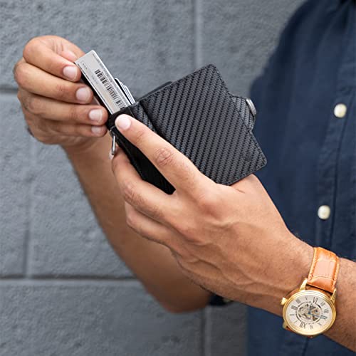 Donbolso Wallet Flip Slim Leather Rfid Card Holder Carbon