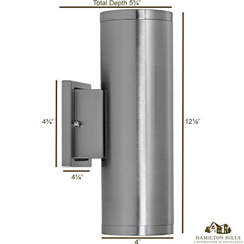 Hamilton Hills 12 Inch Outdoor Wall Sconce Up Down Cylindrical Light Silver