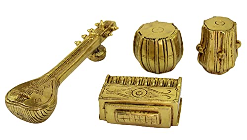 Esplanade Brass Miniature Musical Set Veena Sitar Tabla Home Decor