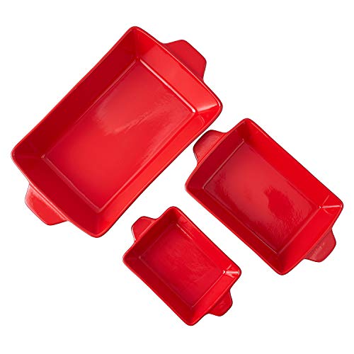 Bruntmor Rectangular Ceramic Glaze Bakeware Set Of 3 Red