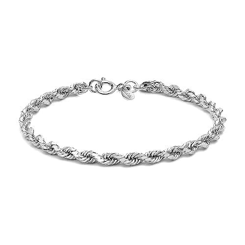 LeCalla Links 925 Sterling Silver Italian Diamond-Cut Braided Rope Chain Bracelet for Teen and Women 7 Inches