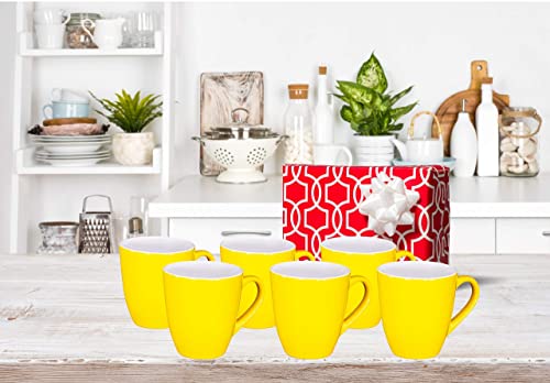 Bruntmor 16 Oz Coffee Mug Set 6 Large Ceramic Mugs Yellow