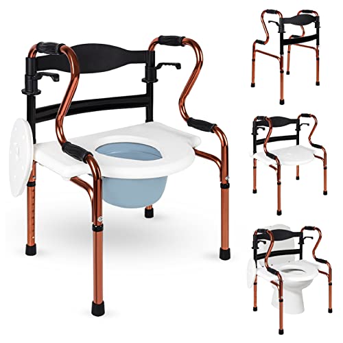 6 in 1 Copper Bedside Commode, Shower Chair, Raised Toilet Seat Riser and Frame, Lift Aid, Walker Weight Load 220lb