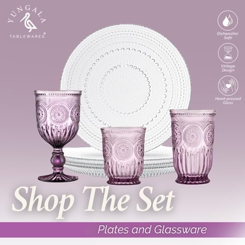 Purple Highball Glasses Set of 6 Tall Purple Drinking Glasses With Unique Vintage Design