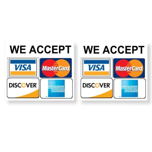 eSplanade Credit Card Vinyl Sticker Decal - 2 Pack - We Accept - Visa, MasterCard, Amex and Discover - 3.5" x 3.5" Vinyl Decal for Window - Shop, Cafe, Office, Restaurant