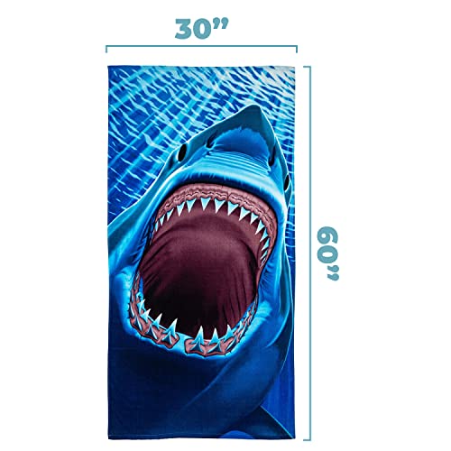 Dawhud Direct Great White Shark Beach Towel 30x60 Inch for Boys