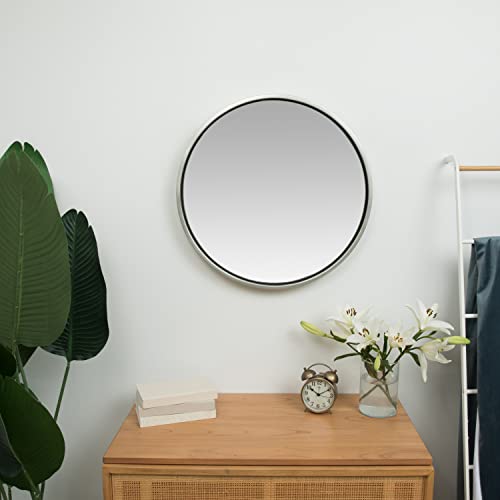 Hamilton Hills 24 Inch Circle Wall Mirror Premium Wooden Frame Silver