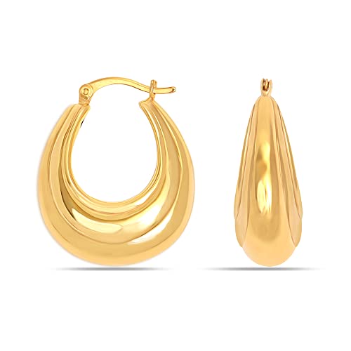 Lecalla 925 Sterling Silver 14k Gold Plated Oval Earrings for Women Teen