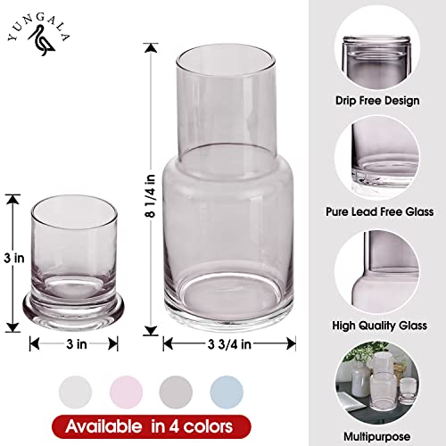 Bedside Water Carafe in GREY glass for nightstand decor and glass water dispenser or mouthwash decanter Glass drink dispenser with cup lid keeps water