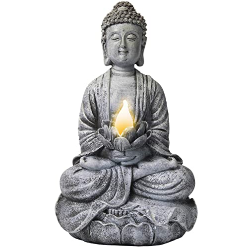 Vp Home Buddha Statue for Home and Outdoor Decor Solar Powered Flickering