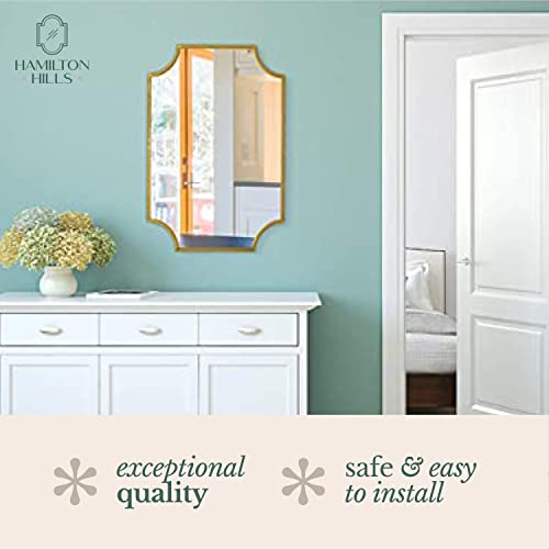 Hamilton Hills Rectangular 30x40 inch Scalloped Frameless Mirror | 1 inch Beveled Edge Curved Corners Bathroom Mirrors for Vanity | Wall Mounted Decorative Glass Mirror Hangs Horizontal & Vertical