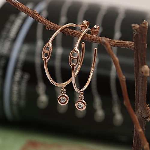 LeCalla 925 Sterling Silver Rose Gold-Plated C Earrings for Women Teen Earrings