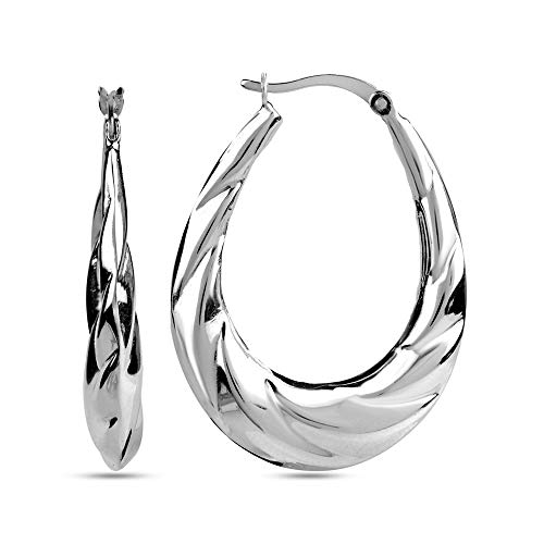 Lecalla Sterling Silver Jewelry High Polish Oval Hoop Earrings for Women