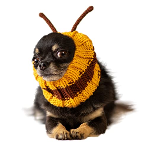 Zoo Snoods Bee Costume for Doga, Small - Warm No Flap Soft Yarn Ear Covers  Yellow