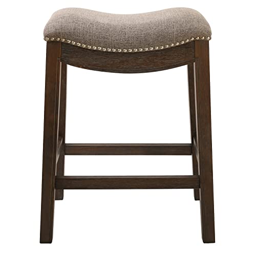 New Ridge Home Goods 25" Saddle Style Wood Counter Height Stool in Cobble Gray