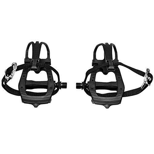 Positz Road Bike Pedals with Toe Clips and Straps (Pair, 9/16in)