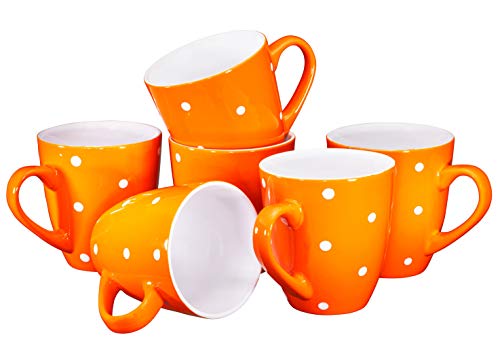 Bruntmor 16 Oz Polka Dot Coffee Mug Set 6 Ceramic Mugs Orange Gift Ready