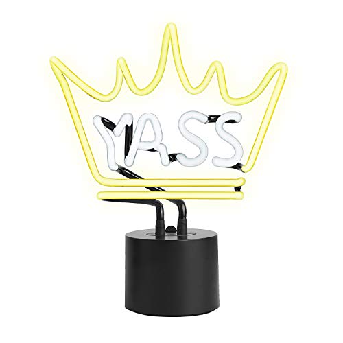 Amped & Co YASS QUEEN Neon Light Novelty Desk Lamp, Large 11.3x9.75, Yellow/White Glow