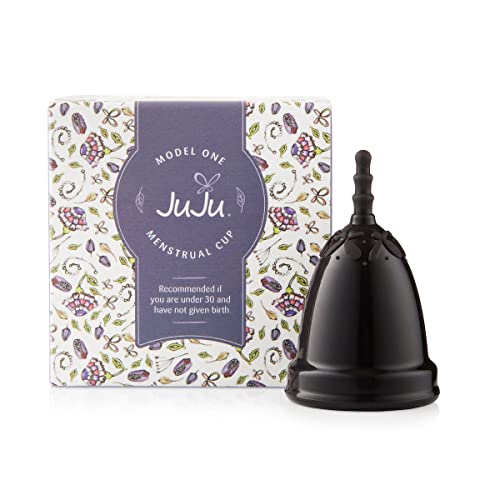 JuJu Menstrual Cup Model 1 - Pre Childbirth Menstruation Cup - Reusable Cup for Feminine Care - Medical Grade Silicone Period Cup - Hypoallergenic - Eco Friendly - Made in AUS (Black)