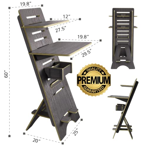 ecotribe Modern Height Adjustable 2 Tier Desk for Small Spaces - Compact Narrow 30" Sit to Stand Up Desk - 2 Tier Desk for Small Spaces - Easy Adjustable Standing Desk for Study & Home Office