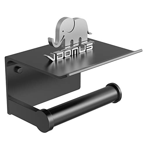 Vdomus Toilet Paper Holder with Phone Holder, Aluminium Rust Proof, Easy Wall Mounted with Integrated Phone Shelve for House, Apartment, RVs, Matte Black