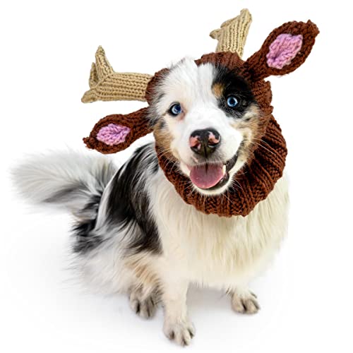 Zoo Snoods Reindeer Costume for Dogs & Cats Deer Antlers Brown