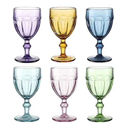 East Creek Set of 6 Vintage 85 Oz Colored Glass Embossed Design Multi Color