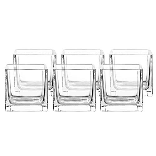 Whole Housewares Square Glass Vase Set 6 & 4 Inch 6 Pack Candle Holder Clear