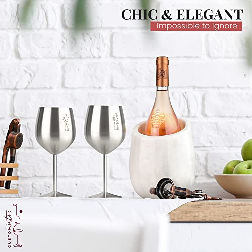 Gusto Nostro Marble Wine Chiller Bucket Keeps Bottles Cold Elegant Décor White