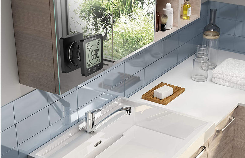 Waterproof Bathroom Shower Kitchen With Alarm Temperature Humidity Black