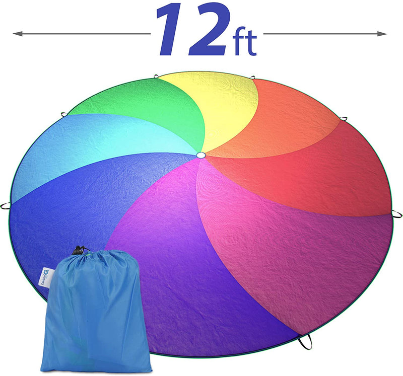 Little Dynamo Parachute, 12 Foot Parachute for Kids 8 Handles, Includes Bag