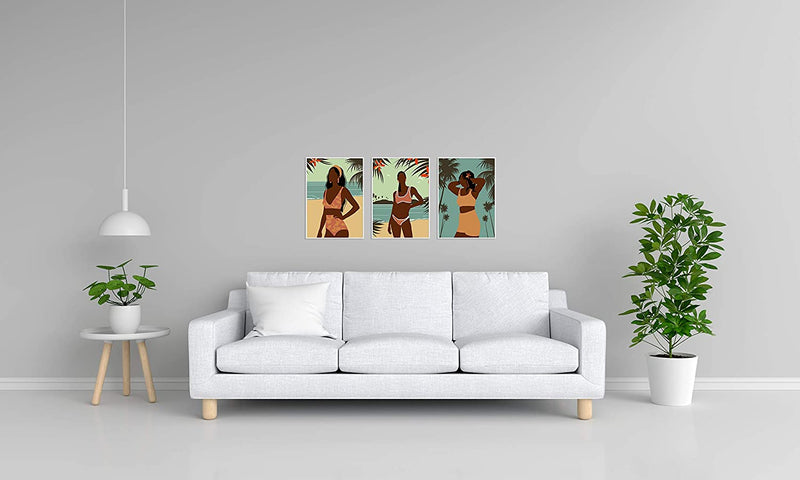 (3 Piece) African American Wall Art - Black Women Wall Decor Beach Babes