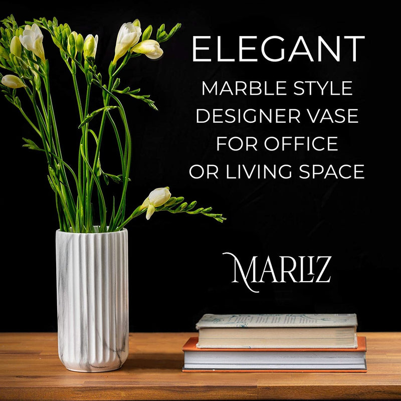 MARLIZ 7 Inch Ceramic Marble Print Flower Vase for Living Room /Mantel Decoration