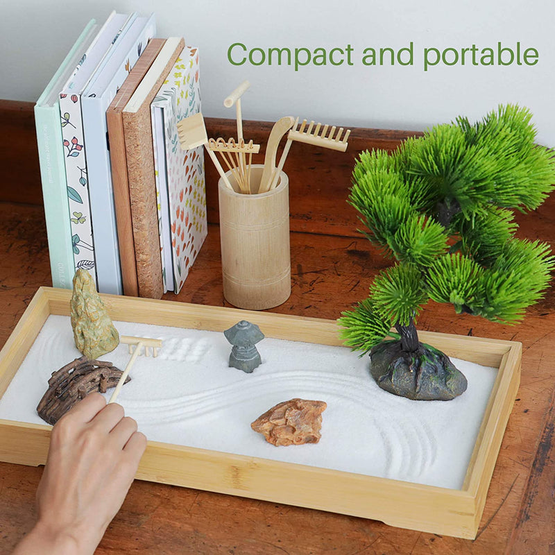 Japanese Zen Garden for Desk - Extra Large 16" x 8" Sand Garden Kit Office Decor