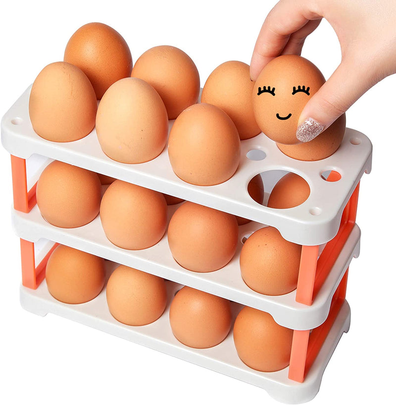 24 Egg Holder for Refrigerator with 3 Reusable Egg Cartons
